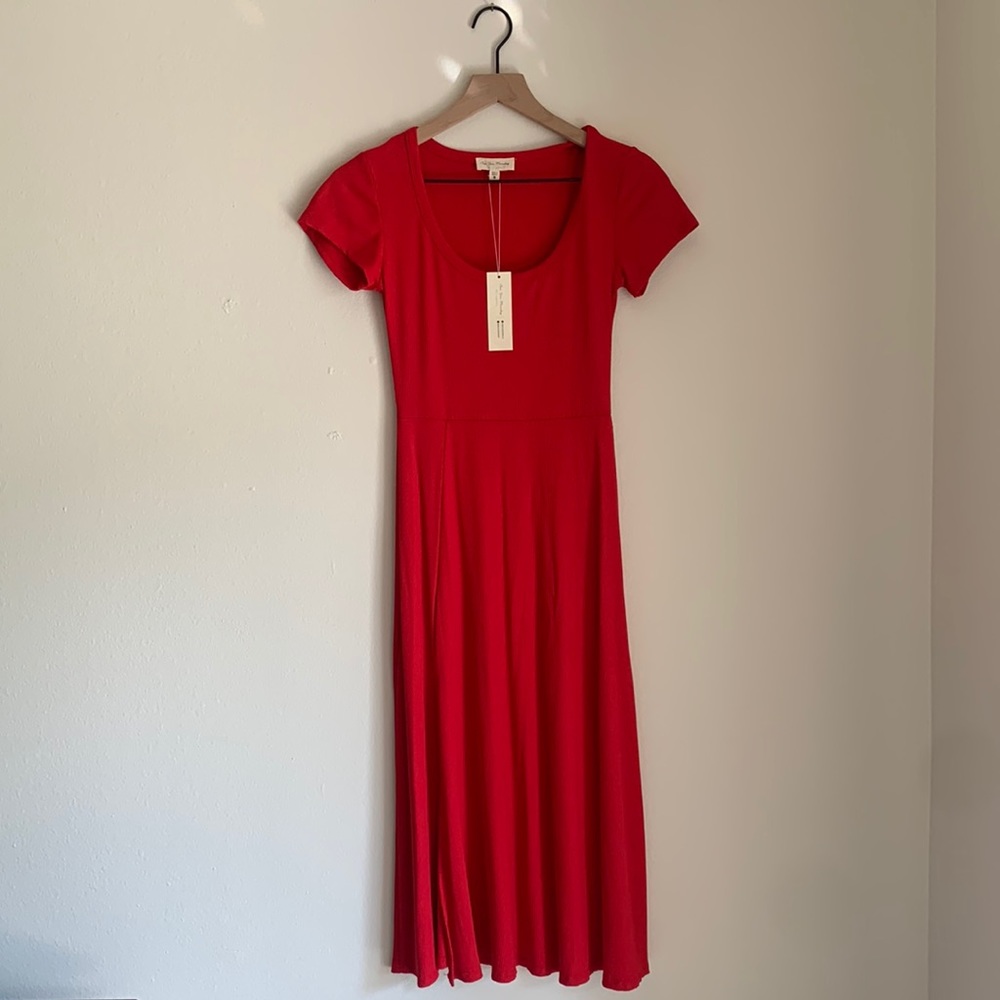 See You Monday Red Ribbed Midi Dress